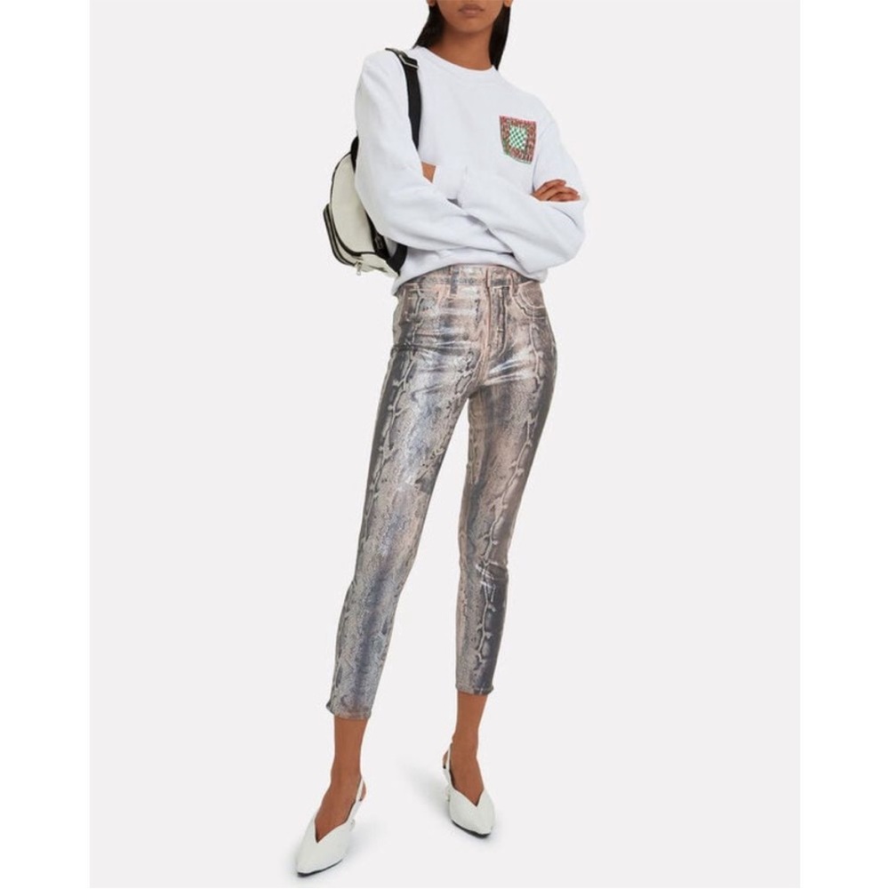 L'Agence Margot Coated Snakeskin Foil Skinny Jeans High Rise 27 New